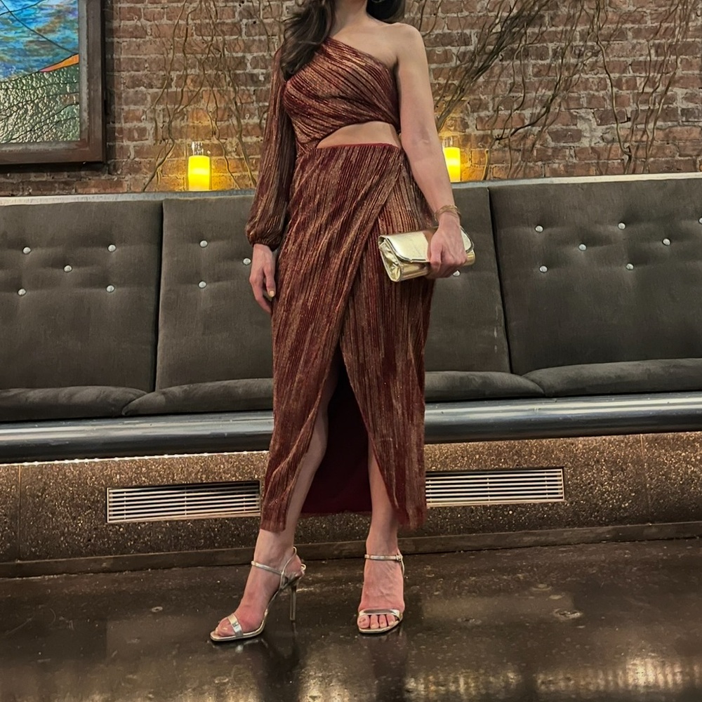 SAYLOR Burgundy and Gold Midi Dress